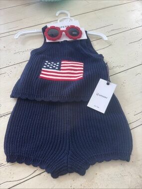 Sperry Navy Knit Kids Romper with American Flag
